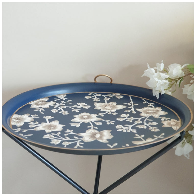 HAND PAINTED - TRIPOD STAND TABLE TOP - BLOOMING HIBISCUS