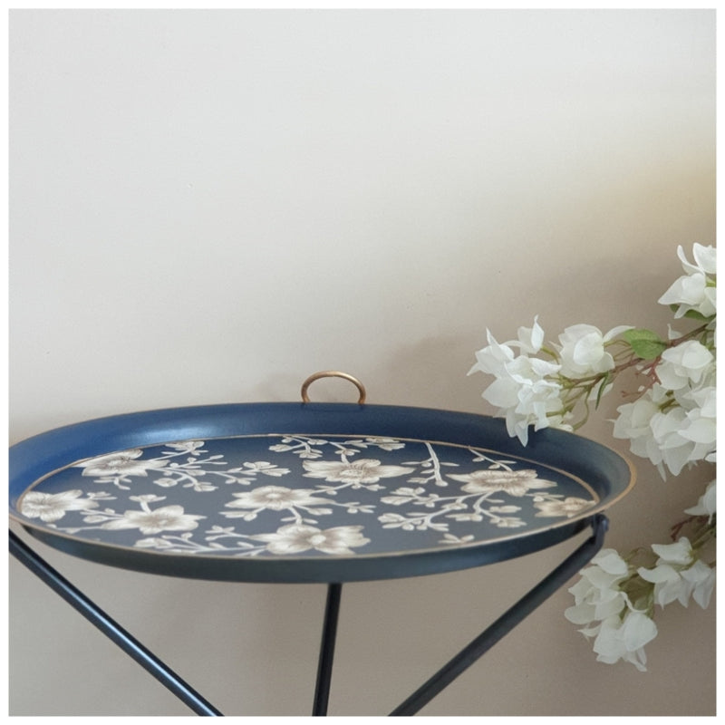 HAND PAINTED - TRIPOD STAND TABLE TOP - BLOOMING HIBISCUS