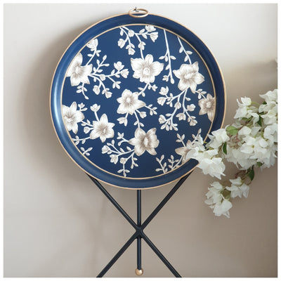 HAND PAINTED - TRIPOD STAND TABLE TOP - BLOOMING HIBISCUS