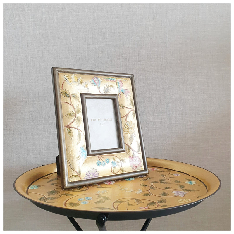 HAND PAINTED - TRIPOD STAND TABLE TOP - GOLDEN LEAF