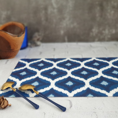 WIPE CLEAN TABLEMATS/PLACEMATS - BLUE & WHITE IKAT