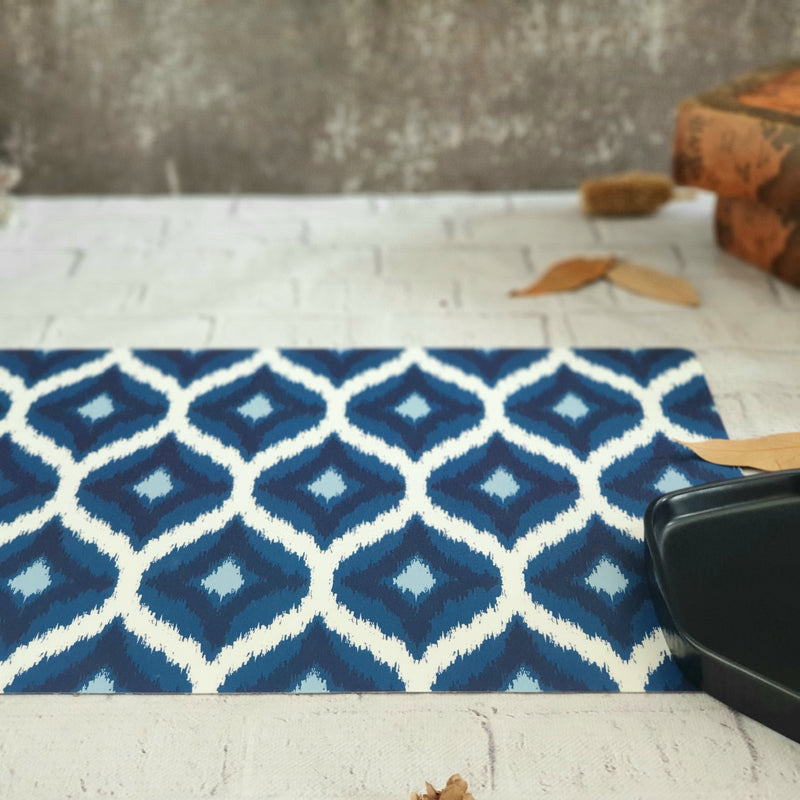 WIPE CLEAN TABLEMATS/PLACEMATS - BLUE & WHITE IKAT
