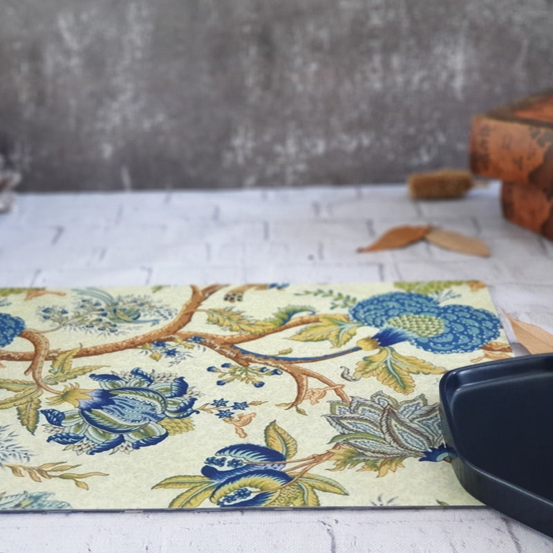WIPE CLEAN TABLEMATS/PLACEMATS - PEACOCK BLUE FLORAL