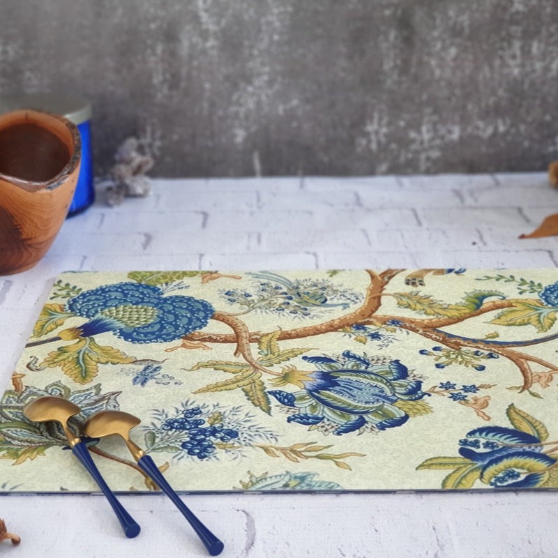 WIPE CLEAN TABLEMATS/PLACEMATS - PEACOCK BLUE FLORAL