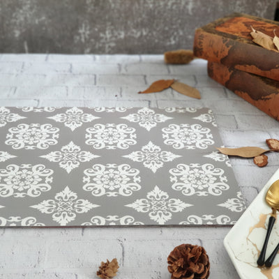 WIPE CLEAN TABLEMATS/PLACEMATS - GRAY FLORAL MANDALA