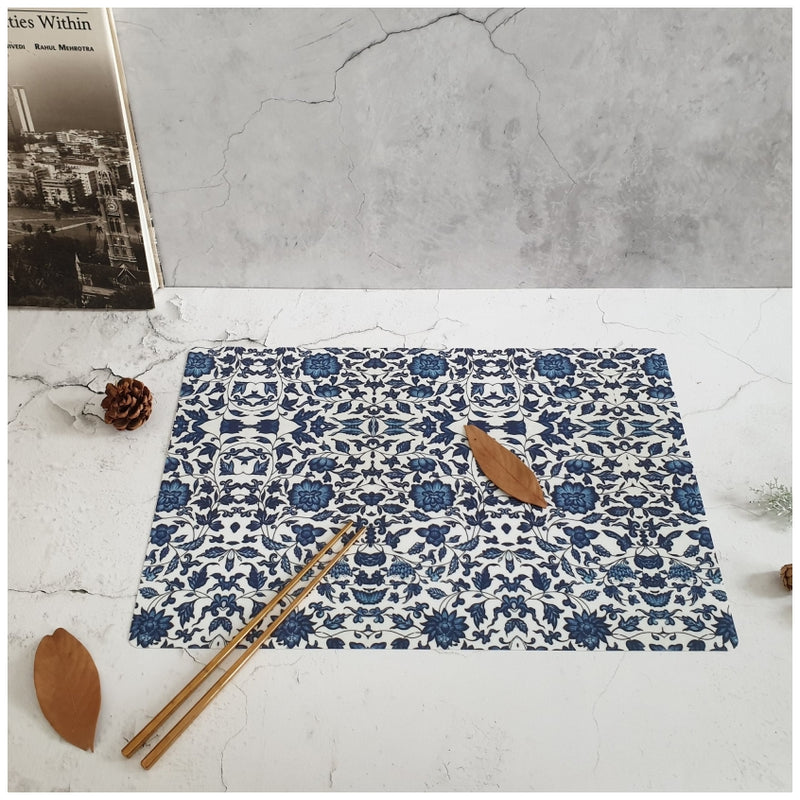 WIPE CLEAN TABLEMATS/PLACEMATS - INDIGO BLUE FLORAL