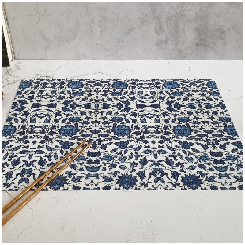 WIPE CLEAN TABLEMATS/PLACEMATS - INDIGO BLUE FLORAL
