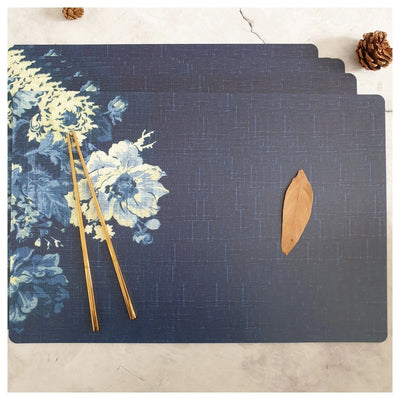 WIPE CLEAN TABLEMATS/PLACEMATS - DENIM BLUE FLORAL