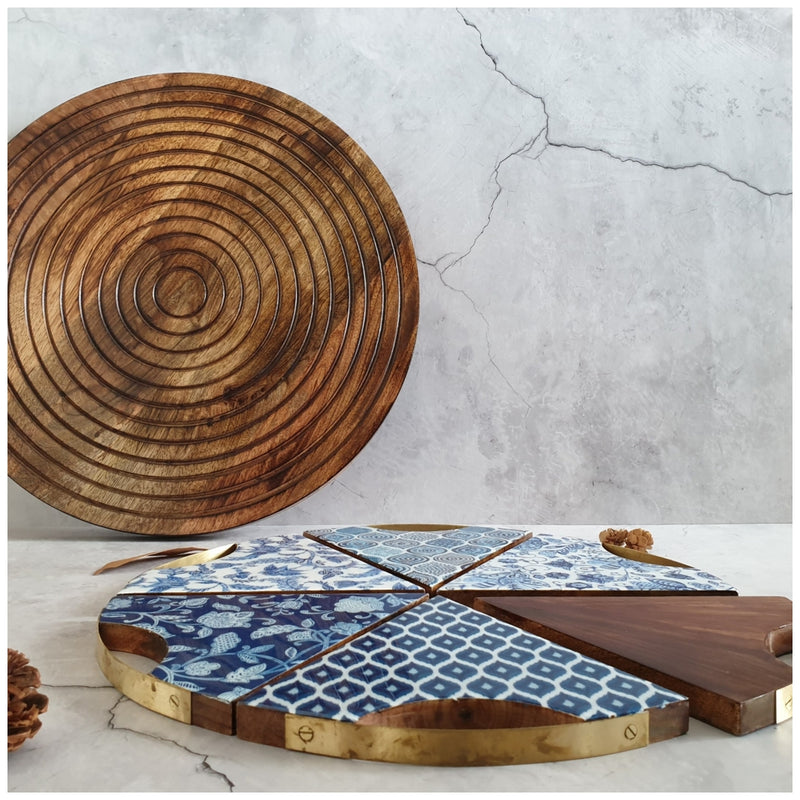 PIZZA/PIE WITH WOODEN BOARD - AQUA MARINE COLLECTION