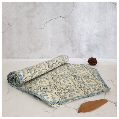TABLE RUNNER IN COTTON - MYKONOS BLUE