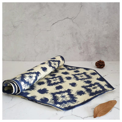 TABLE RUNNER IN COTTON - IKAT BLUE