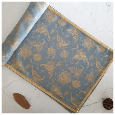 TABLE RUNNER IN COTTON - GOLD & BLUE FLORAL