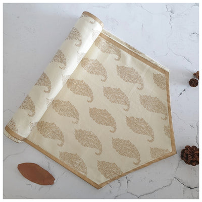 TABLE RUNNER IN COTTON - GOLD & WHITE PAISLEY