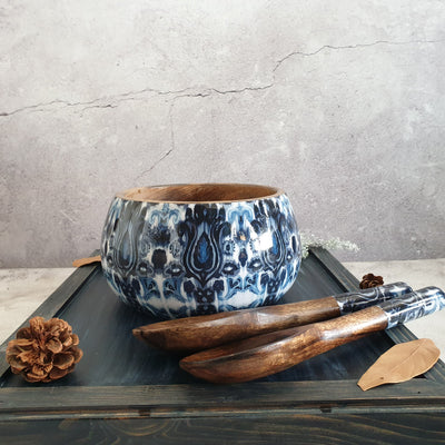 SALAD BOWL - MEDIUM - WOODEN SERVERS - Indigo Blue Mandala