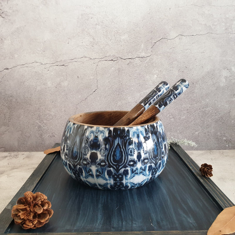 SALAD BOWL - MEDIUM - WOODEN SERVERS - Indigo Blue Mandala