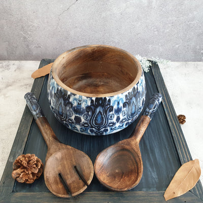 SALAD BOWL - MEDIUM - WOODEN SERVERS - Indigo Blue Mandala