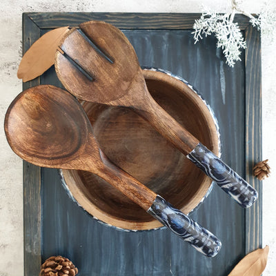 SALAD BOWL - MEDIUM - WOODEN SERVERS - Indigo Blue Mandala