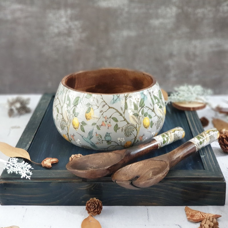 SALAD BOWL - MEDIUM - WOODEN SERVERS - HUMMING BIRD