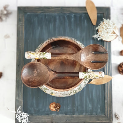 SALAD BOWL - MEDIUM - WOODEN SERVERS - HUMMING BIRD