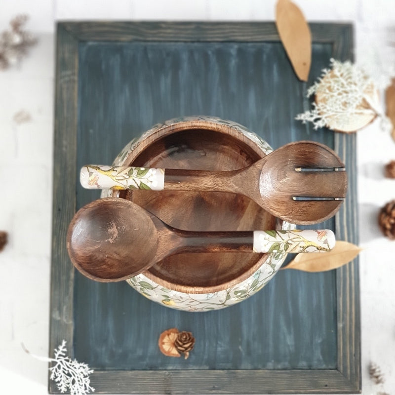 SALAD BOWL - MEDIUM - WOODEN SERVERS - HUMMING BIRD