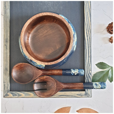 SALAD BOWL - MEDIUM - WOODEN SERVERS - DENIM BLUE FLORAL