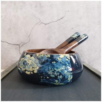 SALAD BOWL - MEDIUM - WOODEN SERVERS - DENIM BLUE FLORAL