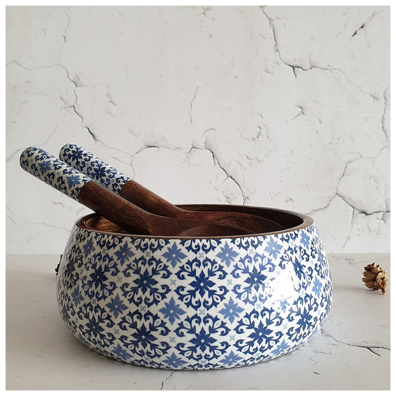 SALAD BOWL - MEDIUM - WOODEN SERVERS - MOROCCAN FLORET