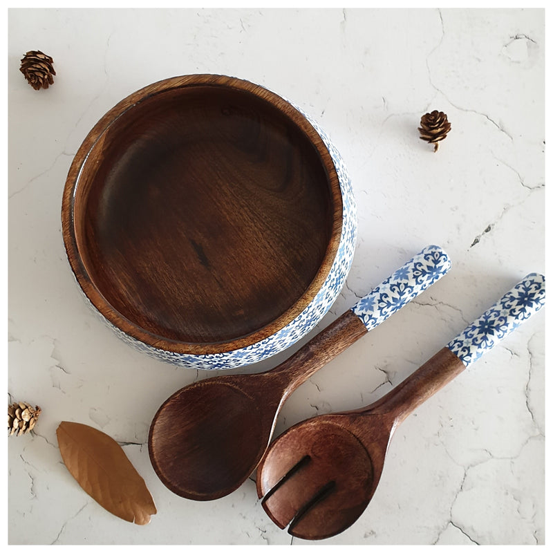 SALAD BOWL - MEDIUM - WOODEN SERVERS - MOROCCAN FLORET