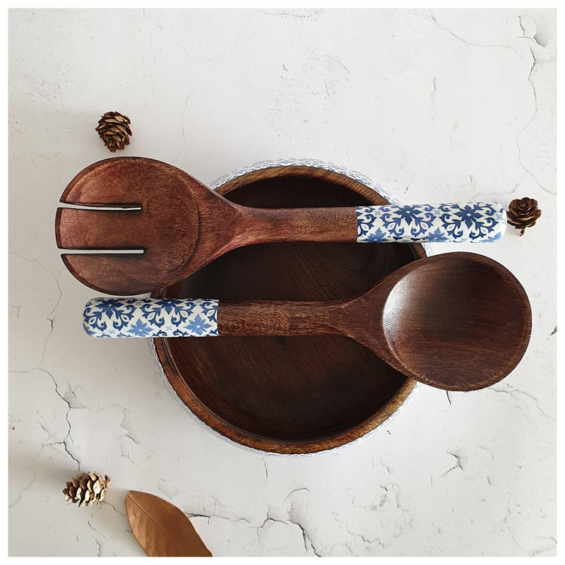 SALAD BOWL - MEDIUM - WOODEN SERVERS - MOROCCAN FLORET