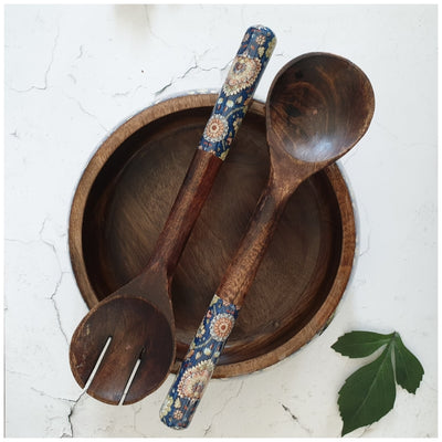 Salad Bowl - Large - Wooden Servers -  Blue Popular