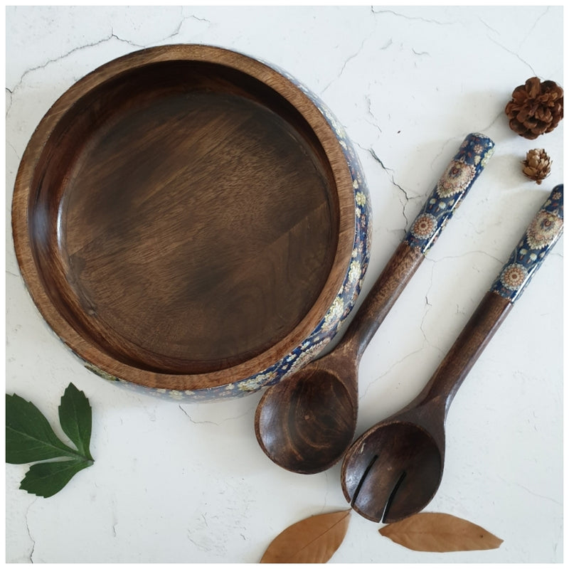 Salad Bowl - Large - Wooden Servers -  Blue Popular