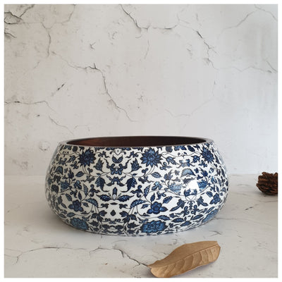 Salad Bowl - Large - Wooden Servers - Indigo Blue Floral