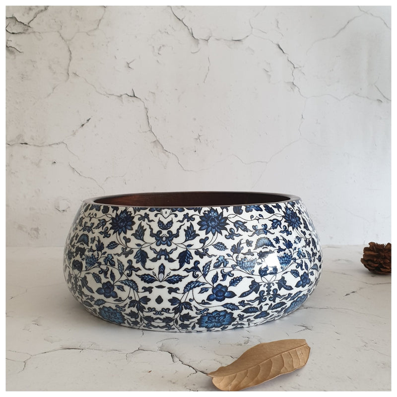 Salad Bowl - Large - Wooden Servers - Indigo Blue Floral