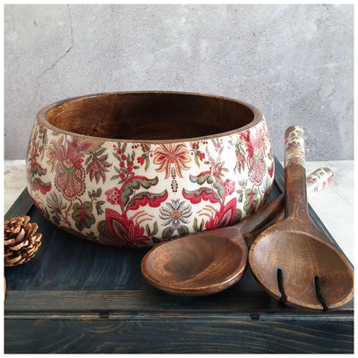 Salad Bowl - Large - Wooden Servers - Kalamkari