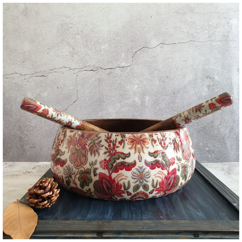 Salad Bowl - Large - Wooden Servers - Kalamkari