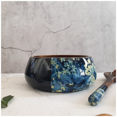 Salad Bowl - Large - Wooden Servers -  Denim Blue Floral