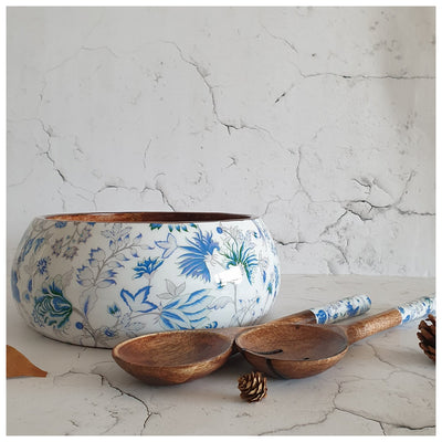 Salad Bowl - Large - Wooden Servers - Caribbean Floral