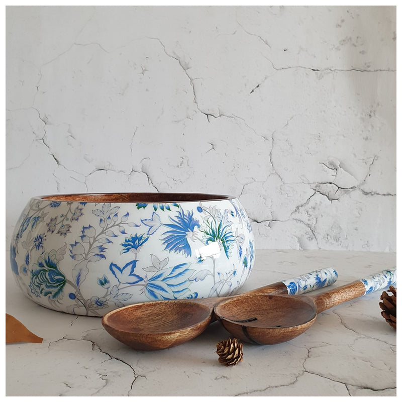 Salad Bowl - Large - Wooden Servers - Caribbean Floral