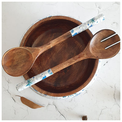 Salad Bowl - Large - Wooden Servers - Caribbean Floral