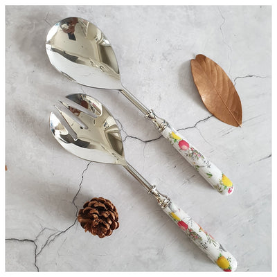 Salad Bowl - Large - Stainless Steel Servers - Dragon Flower