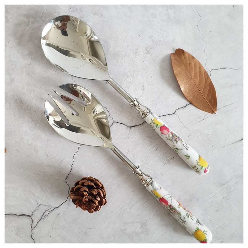 Salad Bowl - Large - Stainless Steel Servers - Dragon Flower
