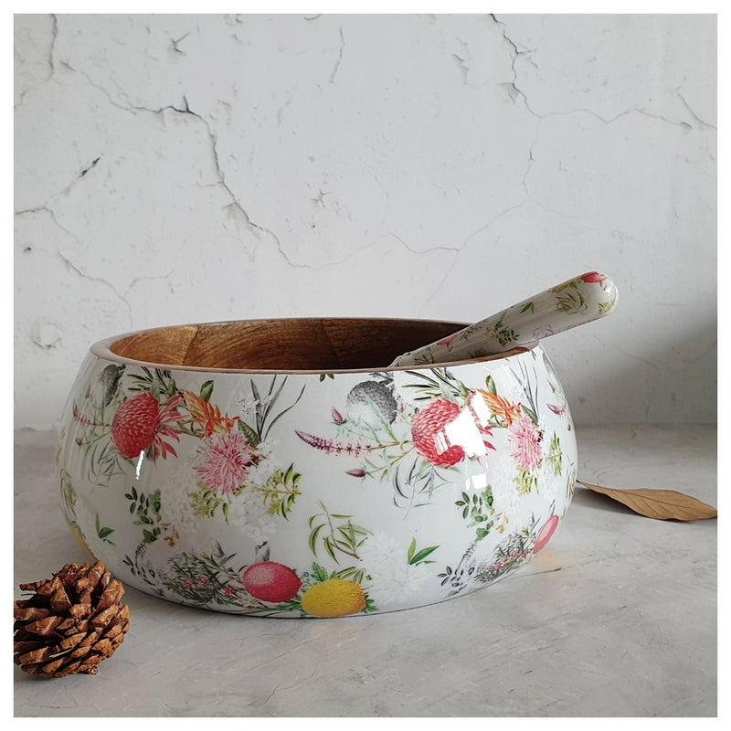 Salad Bowl - Large - Stainless Steel Servers - Dragon Flower