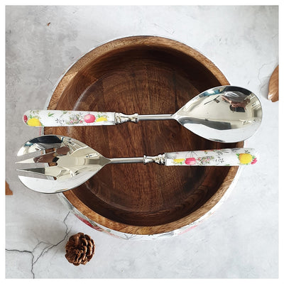 Salad Bowl - Large - Stainless Steel Servers - Dragon Flower