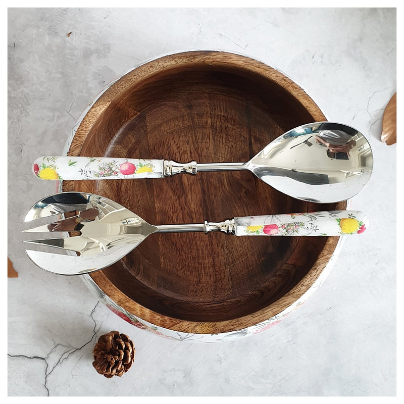 Salad Bowl - Large - Stainless Steel Servers - Dragon Flower