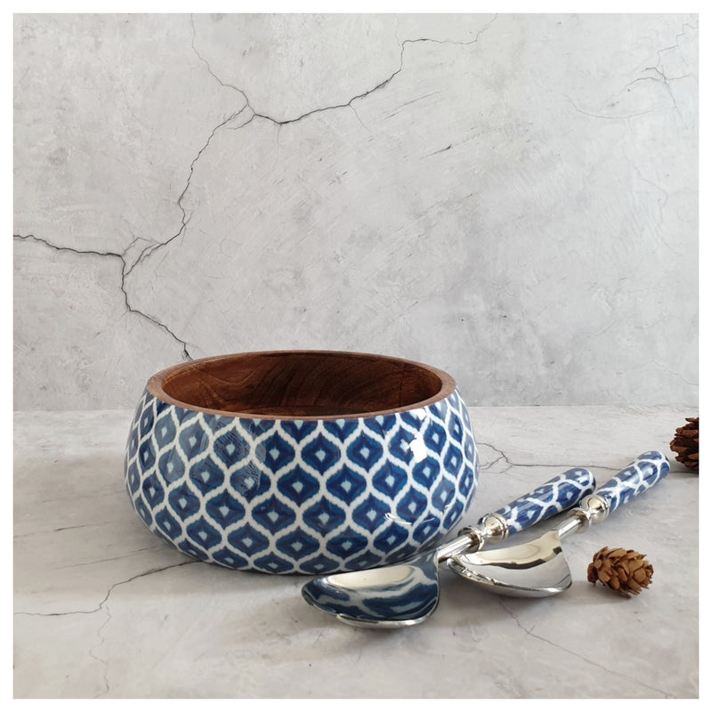 Salad Bowl - Medium - Stainless Steel Servers - Ikat Blue