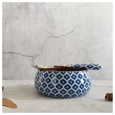 Salad Bowl - Medium - Stainless Steel Servers - Ikat Blue