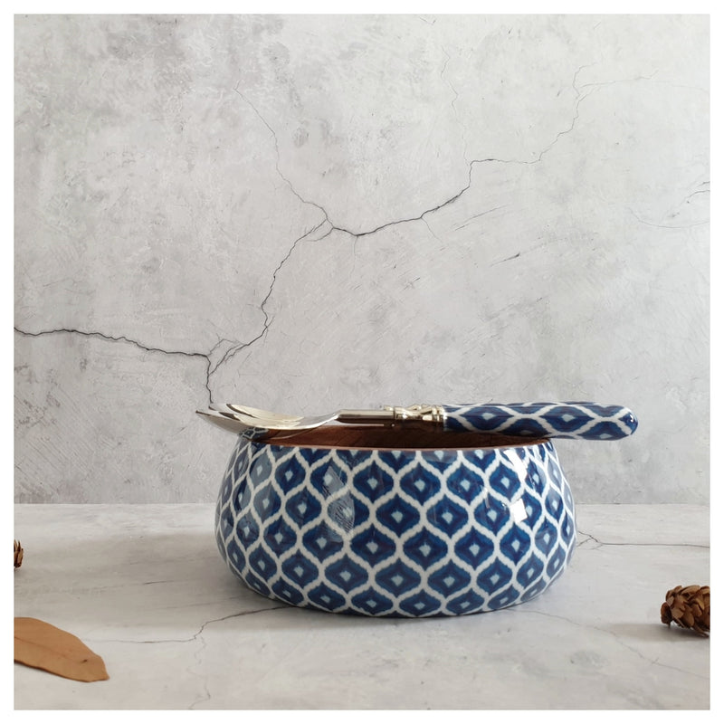 Salad Bowl - Medium - Stainless Steel Servers - Ikat Blue