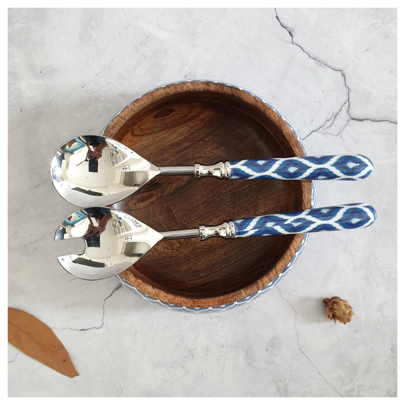Salad Bowl - Medium - Stainless Steel Servers - Ikat Blue