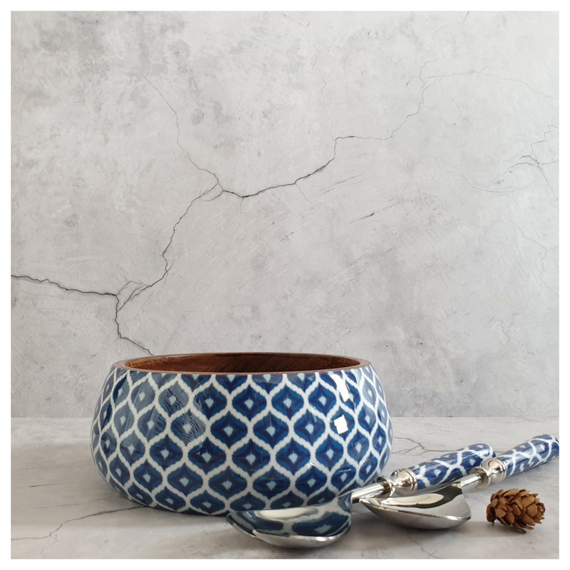 Salad Bowl - Medium - Stainless Steel Servers - Ikat Blue