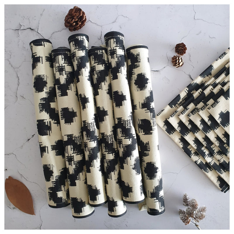 TABLEMATS & NAPKINS IN COTTON -  Ikat Ebony (Set of 6 each)